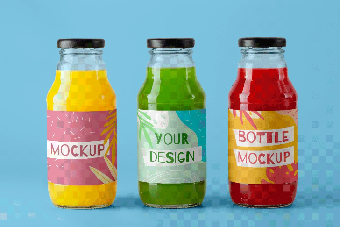 果汁饮料饮品玻璃瓶手持包装VI提案展示效果智能贴图样机PSD素材【010】